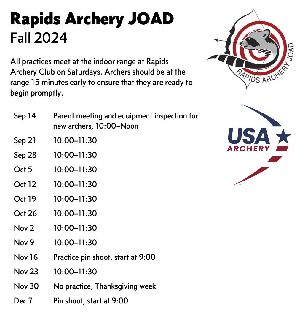 Screenshot of 2024 fall JOAD schedule