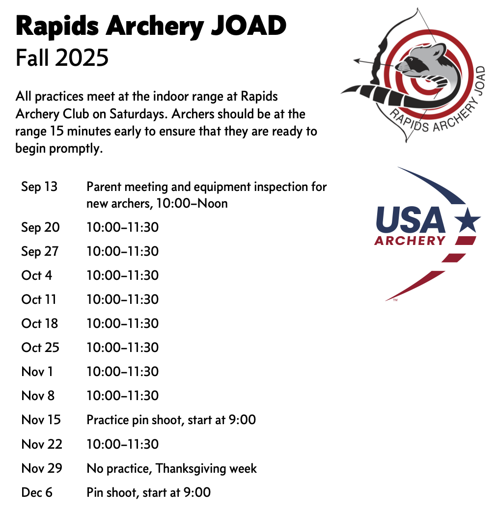 Screenshot of 2025 fall JOAD schedule