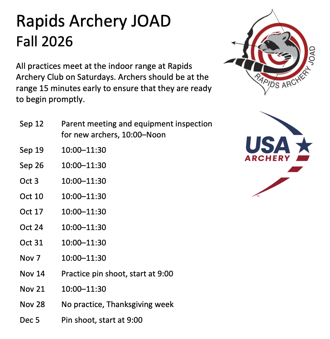 Screenshot of 2026 fall JOAD schedule